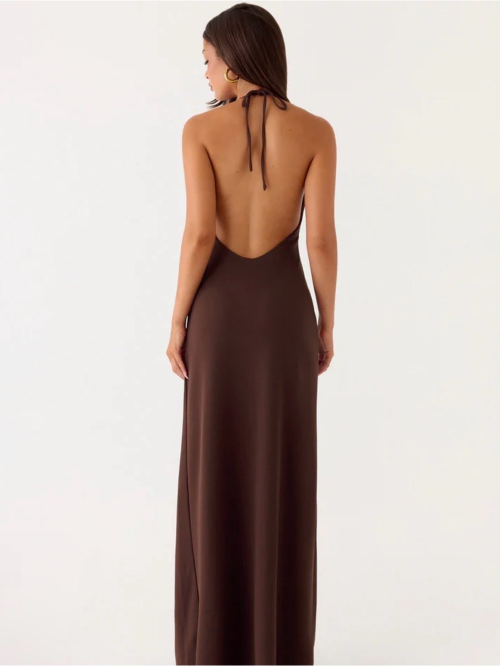 Peppermayo Chocolate Brown Halter Slip Maxi Dress - Picture 2 of 3